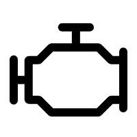 Schwarzes Umriss-Symbol eines Automotors, das üblicherweise als Motorwarnleuchte auf dem Armaturenbrett eines Fahrzeugs verwendet wird.