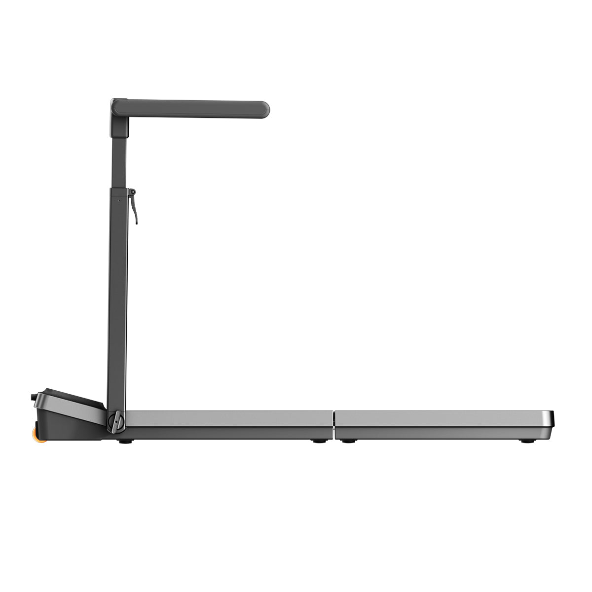 Seitenansicht des Kingsmith WalkingPad Z3 Hybrid+ Klappbares Laufband für Schreibtisch, das sich durch ein minimalistisches Design und einen einzelnen aufrechten Lenker auszeichnet.