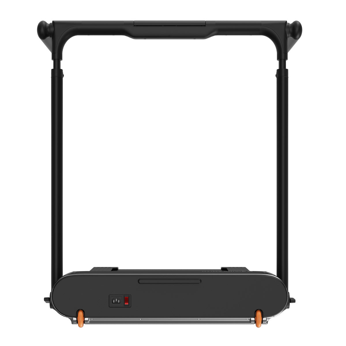 Das Kingsmith WalkingPad R3 Hybrid+ Klappbares Laufband bis 12 km/h wird von vorne gezeigt, wobei das Bedienfeld, der Sockel und die Haltestangen vor einem weißen Hintergrund hervorgehoben werden.