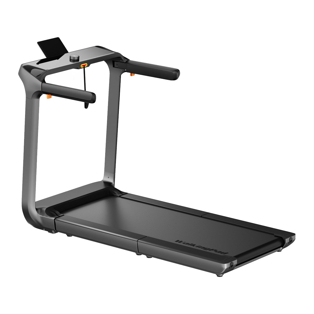 Das Kingsmith WalkingPad X218 Klappbares Laufband mit Handläufen (bis 18 km/h & 136 kg) in modernem Schwarz, verfügt über ein digitales Display und eine flache Lauffläche - ideal als leises Laufband für ruhige Indoor-Workouts.