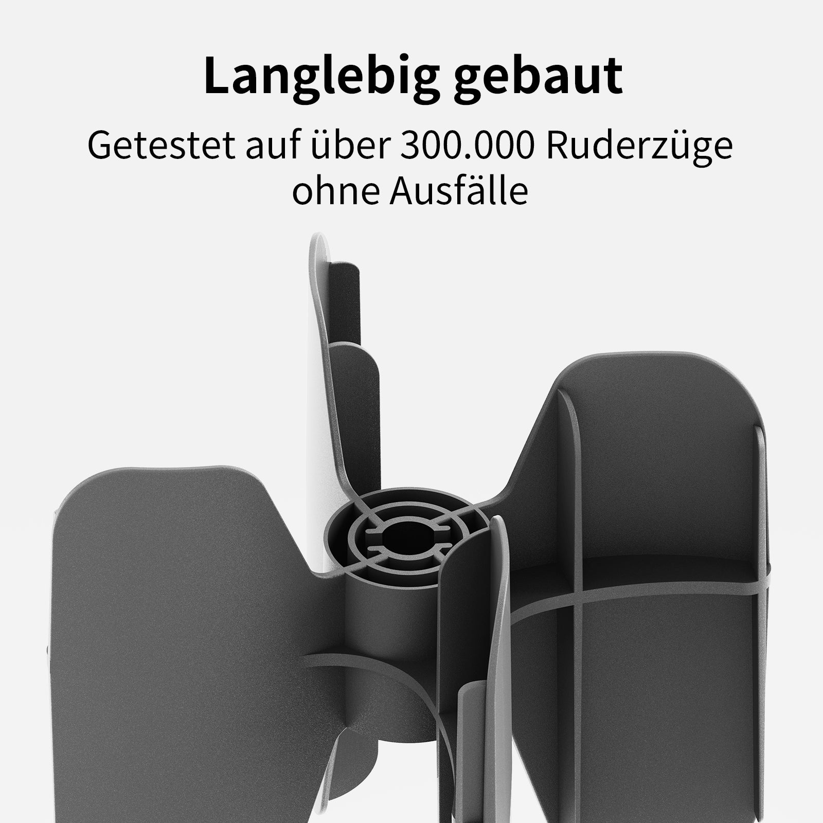 Nahaufnahme eines schwarzen Kunststoffteils am Kingsmith WM10 Wasser- & Magnet-Rudergerät, bis 150 kg belastbar-gekennzeichnet als langlebig und getestet für 300.000 Ruderzüge, ideal für platzsparende Fitness zu Hause.