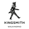 Schwarzes Logo einer schreitenden bärtigen Figur mit einer Krone über dem Text KINGSMITH WALKINGPAD auf weißem Hintergrund.