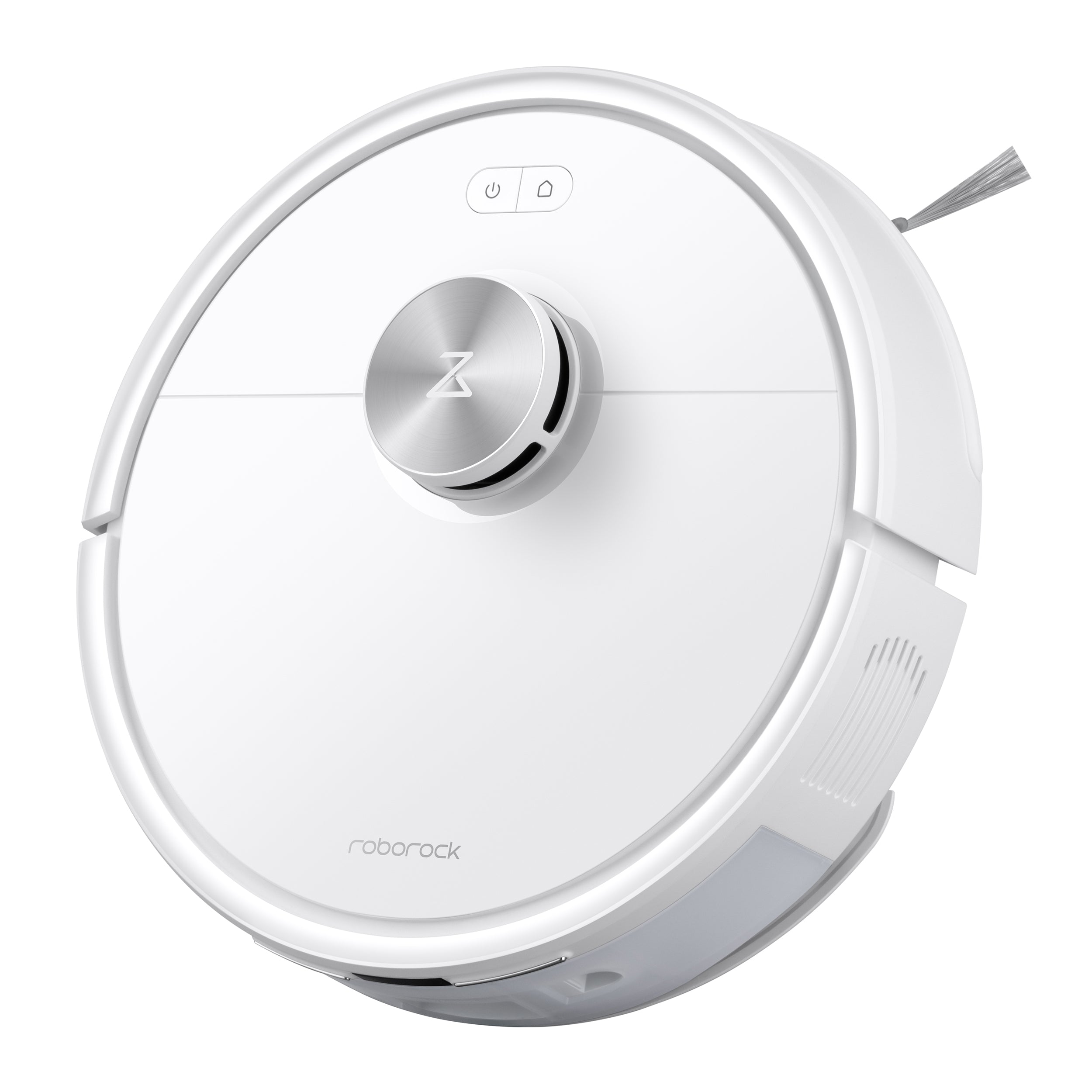 Der Roborock Q7 TF+ Weiß Saugroboter ist ein weißer, kreisförmiger Staubsaugerroboter mit einem erhöhten Sensormodul und einer leistungsstarken HyperForce-Saugkraft für eine hervorragende Reinigungsleistung.