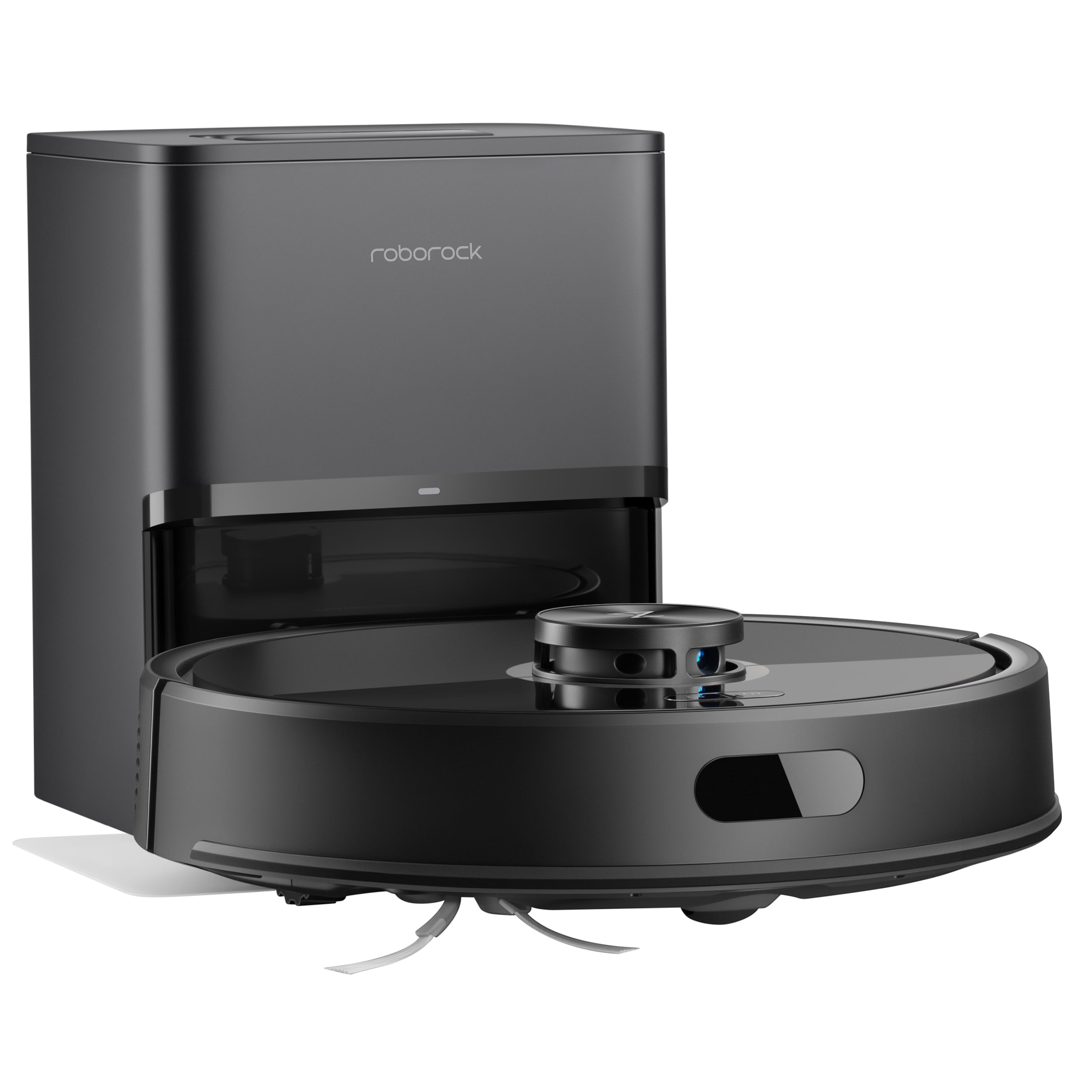 Der Roborock Q7 TF+ Schwarz Saugroboter von Roborock ist ein eleganter schwarzer Staubsaugerroboter mit Dockingstation, sichtbarem Oberflächensensor und 10.000 Pa Saugleistung für eine hervorragende Reinigung.