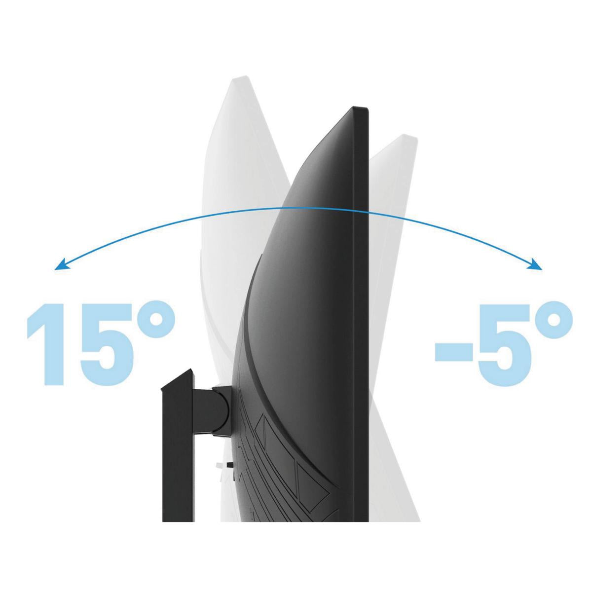 Eine Seitenansicht des Odys Q27-X Curved Gaming Monitors (27 Zoll, 69 cm) zeigt einen Neigungswinkel von 15° nach hinten und 5° nach vorne.