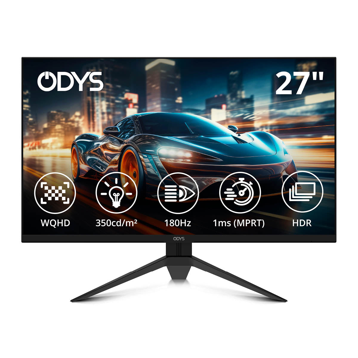 Der Odys i27-Q-180 Flat Gaming Monitor (27 Zoll, 69 cm) verfügt über eine 2K-Auflösung, 180 Hz Bildwiederholfrequenz, 350 cd/m² Helligkeit, 1ms (MPRT) Reaktionszeit, HDR-Unterstützung und zeigt ein Autobild auf seinem Bildschirm.