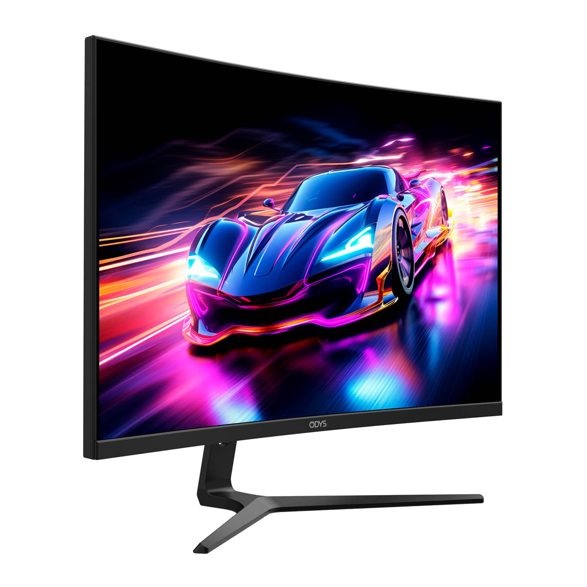 Der Odys XP27-F-180 Curved Gaming Monitor (27 Zoll, 69 cm) liefert die lebendige Darstellung eines futuristischen, neonbeleuchteten Sportwagens in Full HD bei 180 Hz und erweckt dynamische Bilder zum Leben.