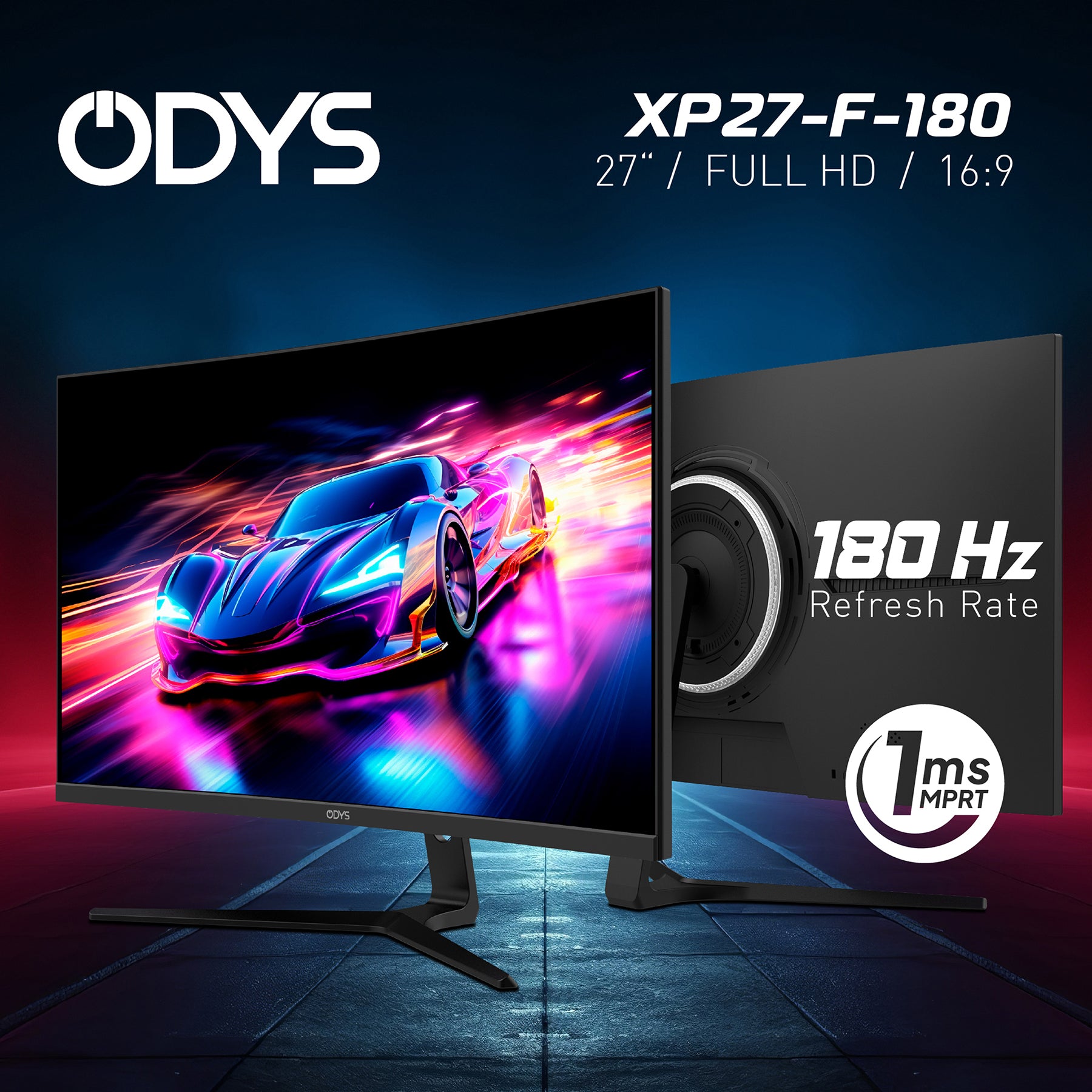 Der Odys XP27-F-180 Curved Gaming Monitor (27 Zoll, 69 cm) zeigt lebendige Rennsportgrafiken und beeindruckt mit einer extrem flüssigen Bildwiederholrate von 180 Hz und einer ultraschnellen Reaktionszeit von 1 ms.