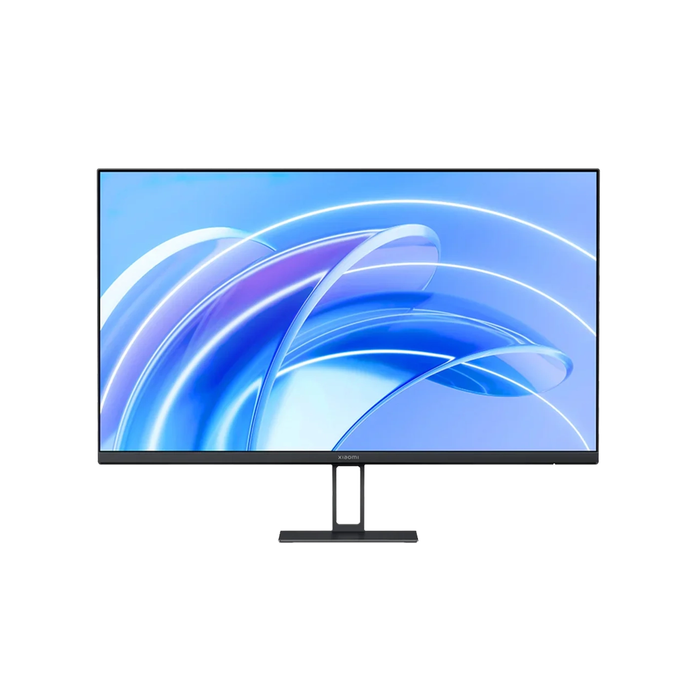 Der Xiaomi A27i Monitor (27 Zoll, 69 cm) ist ein schlankes Full HD-Display mit dünnen Rändern, einem rechteckigen Standfuß und einem Blaulichtfilter für Augenkomfort. Er zeigt einen blauen abstrakten Hintergrund.