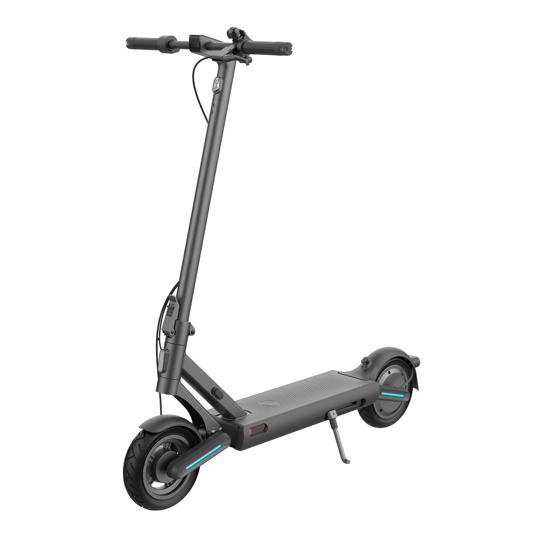 Der Odys ULTRON i75 E-Scooter verfügt über einen schwarzen Rahmen, einen Ständer, ein breites Deck und einen aufrechten Lenker. Er wurde für die eMobilität in der Stadt entwickelt und steht auf einem schlichten weißen Hintergrund.