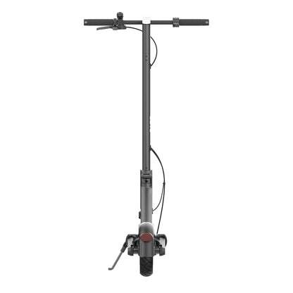 Frontansicht des Odys ULTRON i75 E-Scooters aufrecht auf dem Ständer mit Lenker, Vorderrad und Bremszügen - eine elegante Lösung für moderne urbane Mobilität.