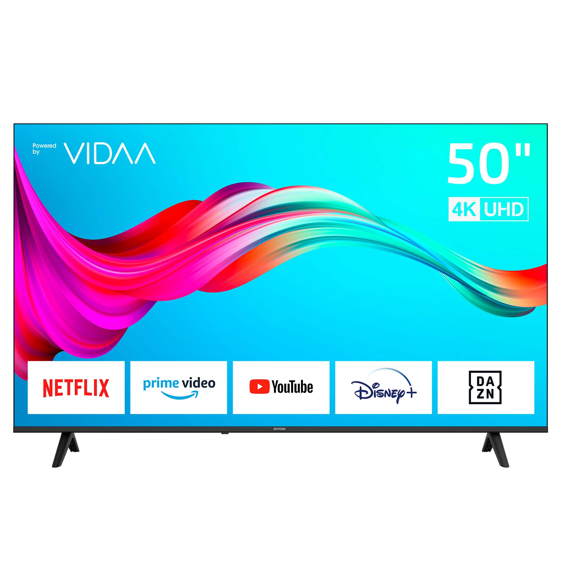 Der Dyon Smart 50 VX ist ein 50-Zoll-4K-UHD-LED-Fernseher mit dem intuitiven VIDAA-Betriebssystem, das Smart-TV-Apps und Streaming-Dienste wie Netflix, Prime Video, YouTube, Disney+ und DAZN bietet.