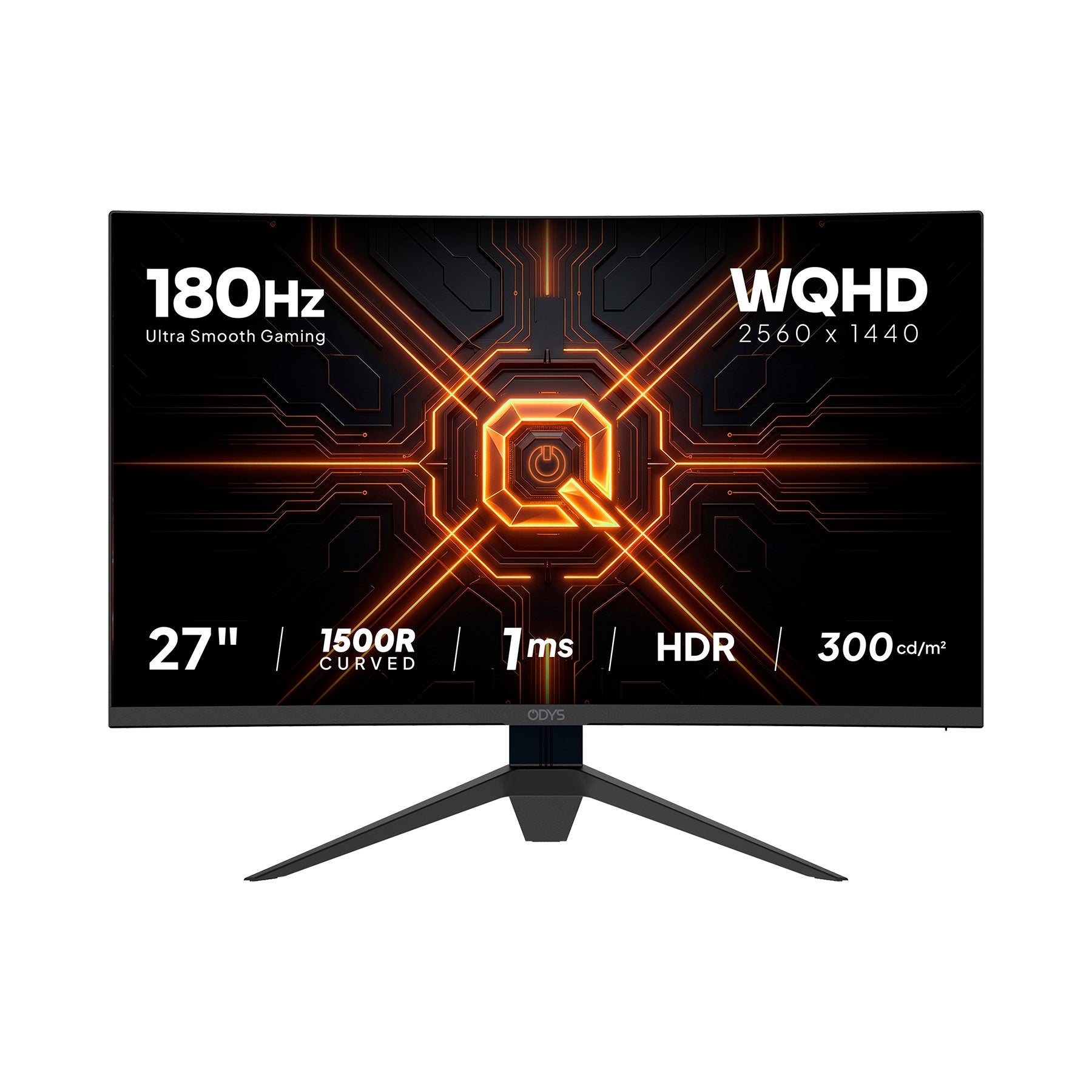 Genießen Sie ein fesselndes Gaming-Erlebnis mit dem Odys Q27-X Curved Gaming-Monitor (27 Zoll, 69 cm), der mit einer atemberaubenden WQHD-Auflösung von 2560 x 1440, einer ultraschnellen Bildwiederholfrequenz von 180 Hz, einer schnellen Reaktionszeit von 1 ms, HDR-Unterstützung, einer brillanten Helligkeit von 300 cd/m² und einer beeindruckenden Krümmung von 1500R überzeugt.