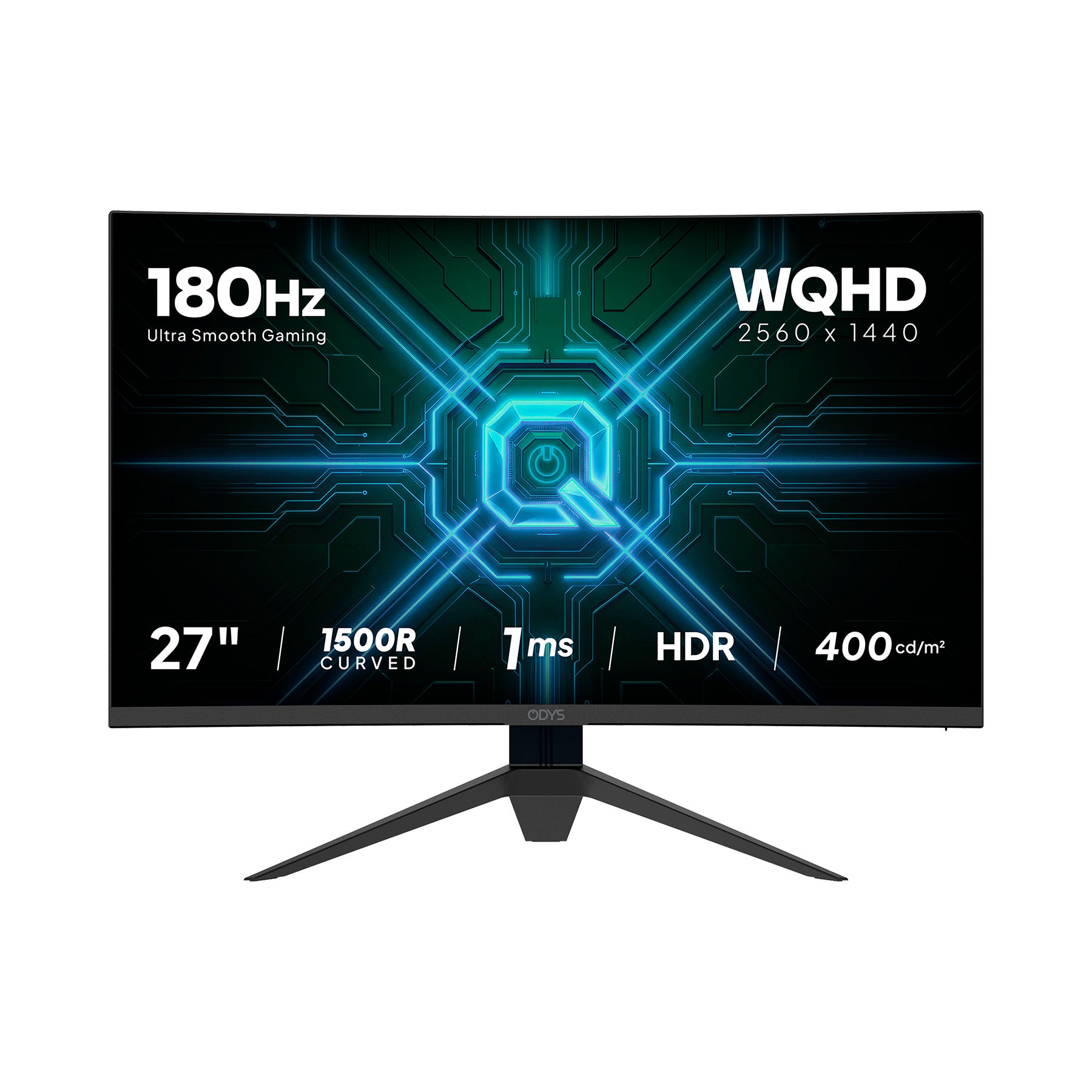Tauchen Sie mit dem Odys Q27 PRO-X Curved Gaming-Monitor (27 Zoll, 69 cm) und seinem atemberaubenden 2560x1440 WQHD-VA-Panel voll und ganz in die Spielwelt ein. Dieses 27-Zoll-Curved-Display bietet eine extrem flüssige Bildwiederholfrequenz von 180 Hz, eine ultraschnelle Reaktionszeit von 1 ms, lebendige HDR-Unterstützung, eine beeindruckende Helligkeit von 400 cd/m² sowie eine elegante 1500R-Krümmung für ein fesselndes Erlebnis.