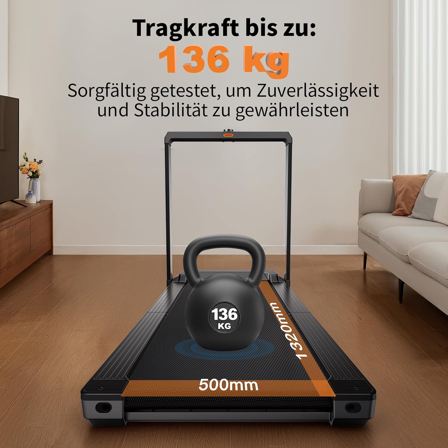 Das Kingsmith WalkingPad X23/MX16 Klapp-Laufband überzeugt mit 136 kg Belastbarkeit und bis zu 16 km/h, bietet dabei eine großzügige Lauffläche-ideal für Stabilität und Training im Wohnzimmer.