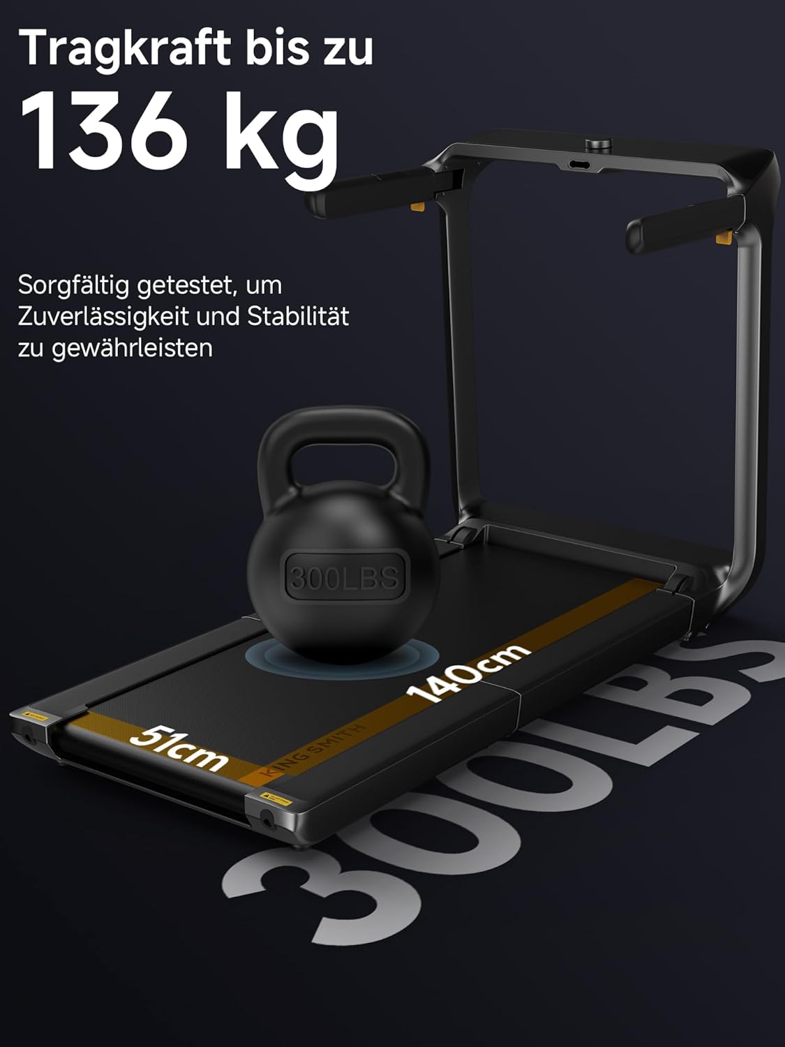 Das Kingsmith WalkingPad X218 Klappbares Laufband mit Handläufen bietet bis zu 18 km/h, trägt bis zu 136 kg und misst 51 x 140 cm - ideal für dein Home Gym.