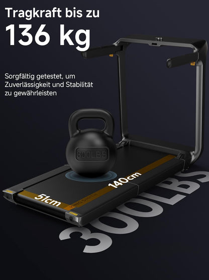 Das Kingsmith WalkingPad X218 Klappbares Laufband mit Handläufen bietet bis zu 18 km/h, trägt bis zu 136 kg und misst 51 x 140 cm - ideal für dein Home Gym.