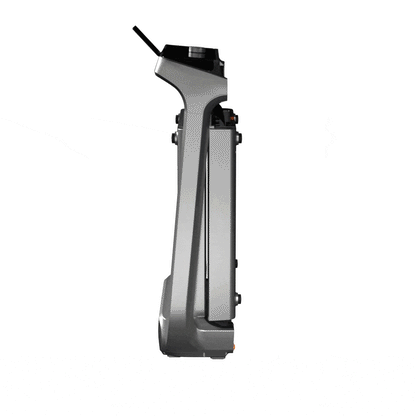 Animation der Seitenansicht des Kingsmith WalkingPad X218 Klappbares Laufband, das sich von einer kompakten, aufrechten Position in einen flachen, gebrauchsfertigen Zustand entfaltet, auf einem weißen Hintergrund.