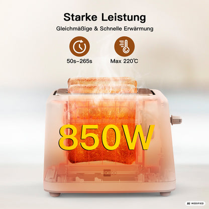 Der aeco toastlab MAX Touch LED ist ein 2-Scheiben-Toaster mit einer Nennleistung von 850 W. Sein übersichtliches LED-Display zeigt die einstellbaren Bräunungsstufen und die Zeit an und ermöglicht so ein gleichmäßiges, schnelles Erhitzen in 50 bis 265 Sekunden bei einer Höchsttemperatur von 220 °C.