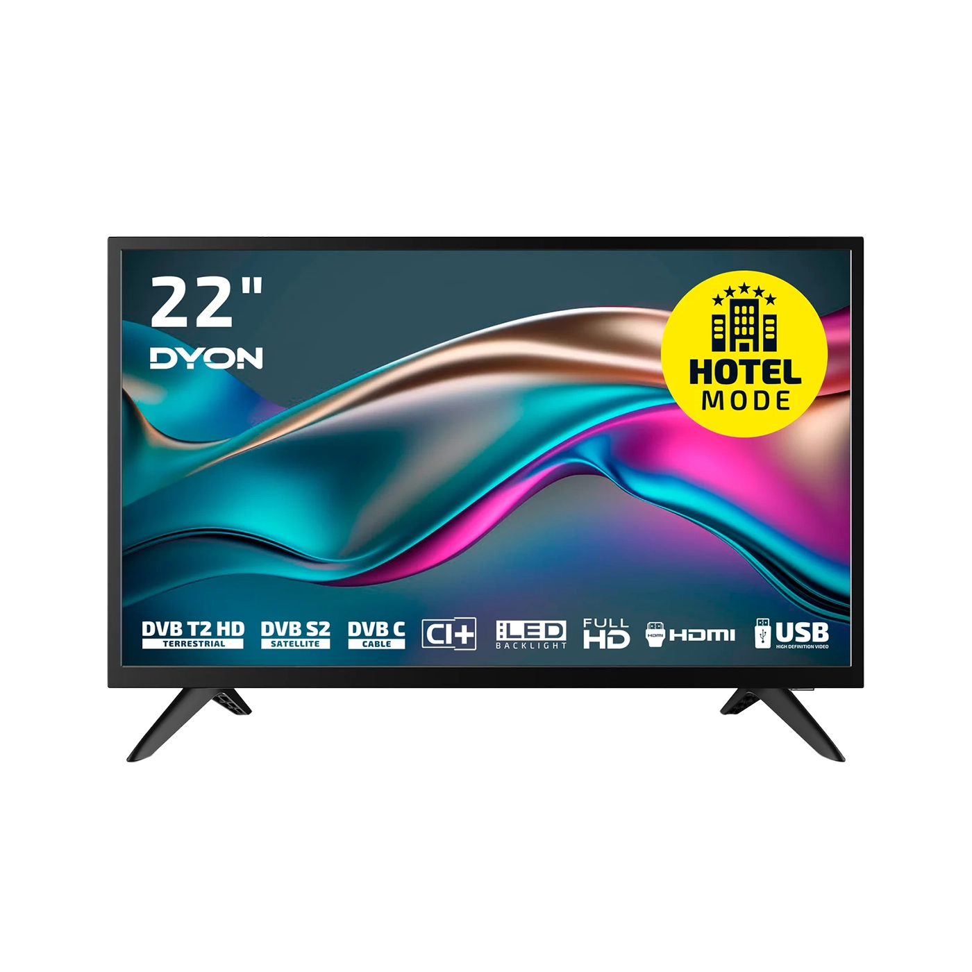 Der Dyon Enter 22 Pro X2 Standard-Fernseher (22", 55 cm) bietet Hotelmodus, DVB-Empfänger, CI+, Full HD-Auflösung, HDMI- und USB-Anschlüsse für ein vielseitiges Fernseherlebnis.