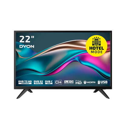 Der Dyon Enter 22 Pro X2 Standard-Fernseher (22", 55 cm) bietet Hotelmodus, DVB-Empfänger, CI+, Full HD-Auflösung, HDMI- und USB-Anschlüsse für ein vielseitiges Fernseherlebnis.