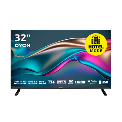 Der Dyon Enter 32 Pro X2 Standard TV (32 Zoll, 80 cm) verfügt über Hotelmodus, HD Triple Tuner, DVB, HDMI, Dolby Audio und USB.