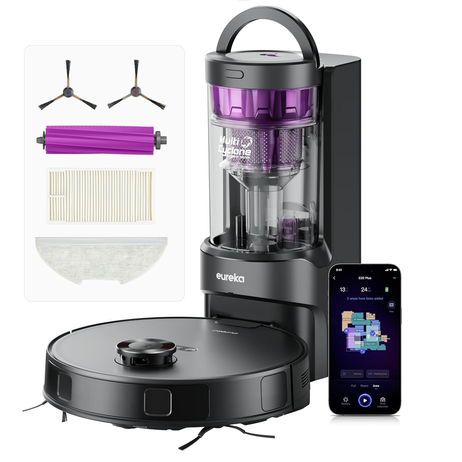 E20 PLUS schwarz - 2 in 1 Saug/Wischroboter mit Zyklon Absaugstation