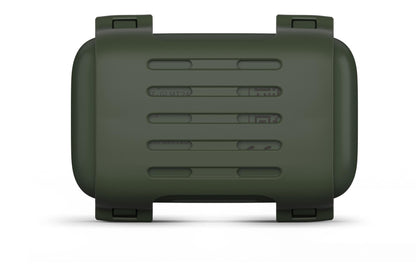 Das GlocalMe Petphone Green Model T20 GLMT24A01 von GlocalMe ist ein rechteckiges, dunkelgrünes Kunststoffgehäuse mit abgerundeten Kanten und vier Verschlüssen, das von oben auf weißem Hintergrund abgebildet ist.