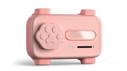 Das GlocalMe Petphone pink Modell T20 GLMT24A01 ist ein kleines, rechteckiges Gerät mit vier Beinen, einer pfotenförmigen Taste und einem Display mit der Aufschrift "Glocate".
