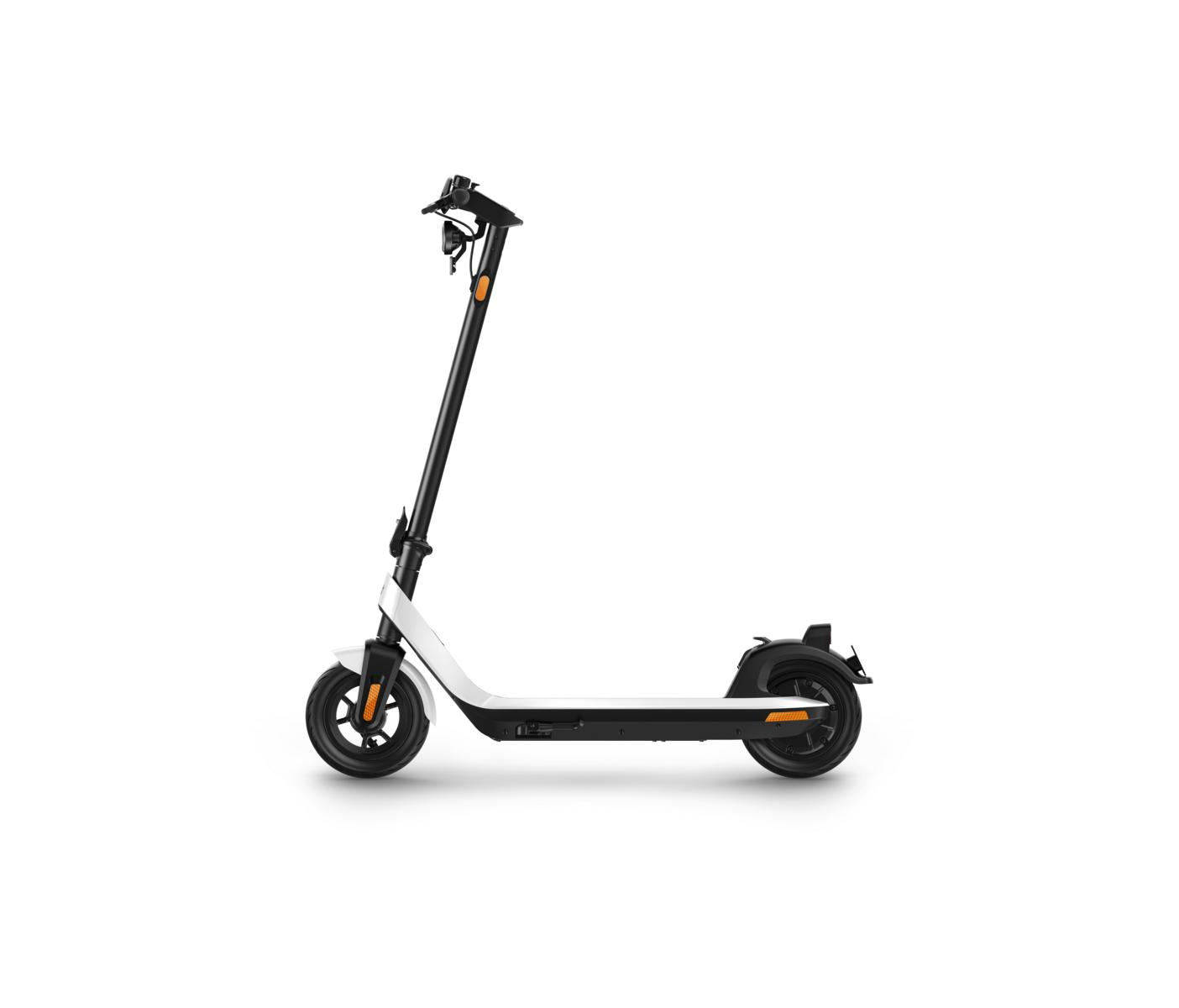 Der NIU KQi2 Pro E-Scooter, abgebildet in Schwarz und Weiß mit Lenker und zwei Rädern, verfügt über das NIU ENERGY BMS-System und bietet eine Reichweite von bis zu 40 km.
