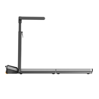 Seitenansicht des Kingsmith WalkingPad Z3 Hybrid+ Klappbares Laufband für Schreibtisch, das sich durch ein minimalistisches Design und einen einzelnen aufrechten Lenker auszeichnet.