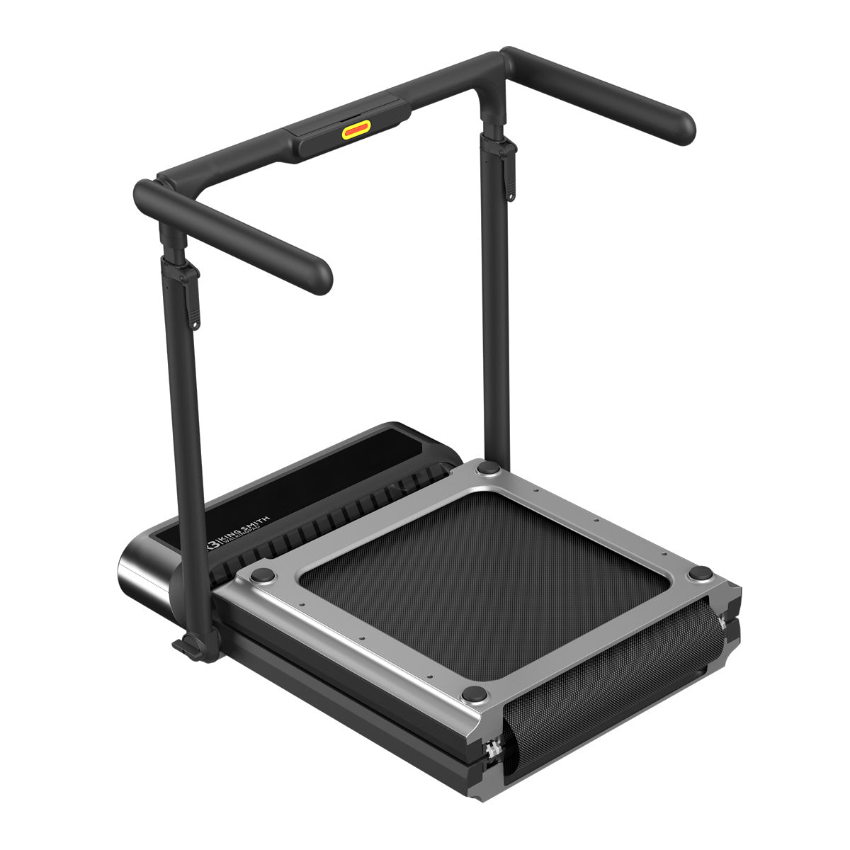 Das Kingsmith WalkingPad R3 Hybrid+ Klappbares Laufband bis 12 km/h ist ein kompaktes, leises Laufband mit seitlichen und vorderen Handläufen, Digitalanzeige und schwarz-silbernem Design - ideal für das Training zu Hause oder im Büro.