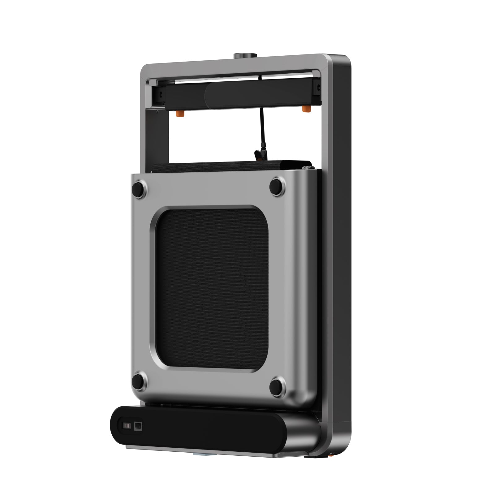 Das Kingsmith WalkingPad X214 Klappbares Laufband ist ein kompaktes, platzsparendes vertikales Laufband mit rechteckigem Metallrahmen, schwarzem Sockel und zentralem Bedienfeld, das sich durch ein minimalistisches Design sowie sichtbare Tasten und Anschlüsse auszeichnet.