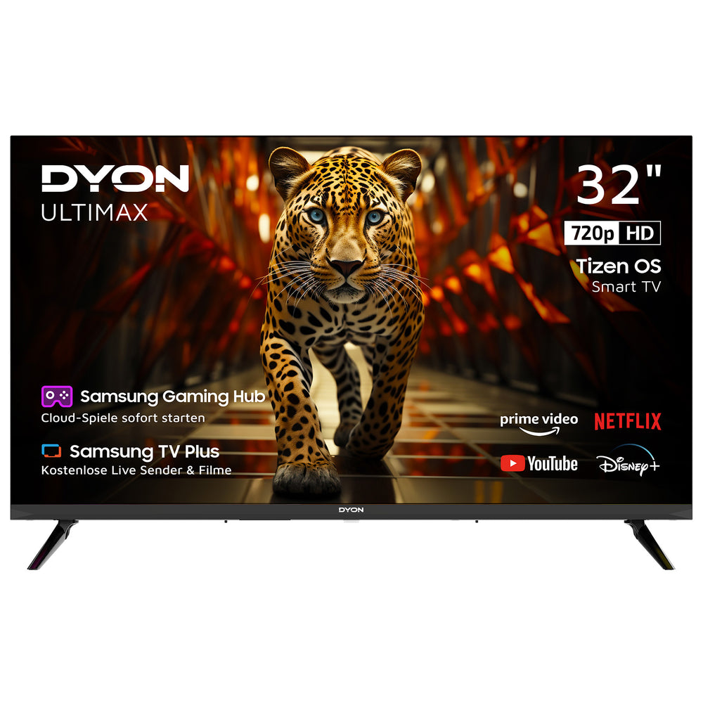 DYON Ultimax 32H-TI-W, 32 Zoll, Smart TV (Netflix, Prime Video, Samsung TV Plus, Smart Hub, Gaming Hub, Triple Tuner, CI+