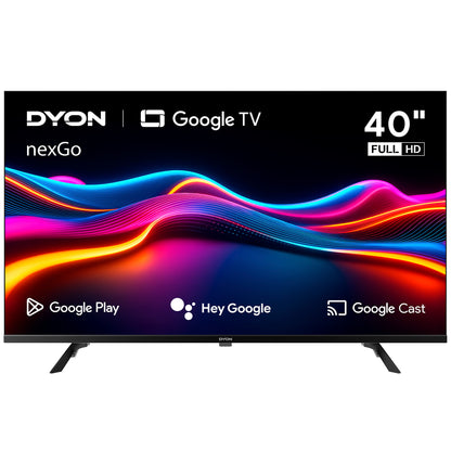 Der Dyon nexGo 40F Smart LED TV (40 Zoll) bietet Full HD, Google TV, Google Play, Hey Google und Google Cast. Genießen Sie leuchtende Farben auf dem Display.