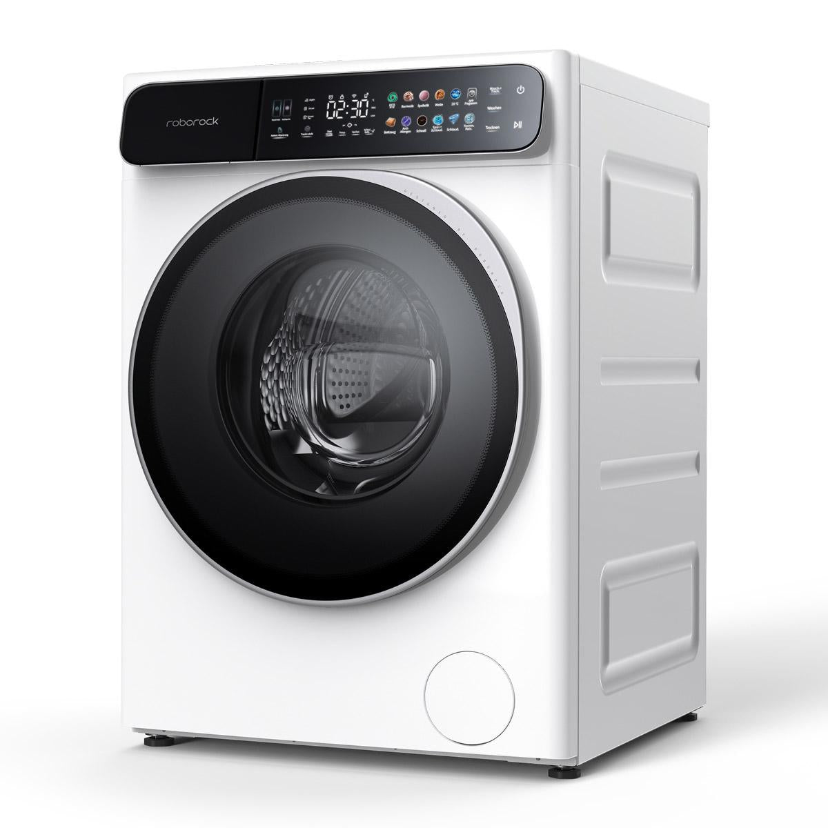 Der Roborock ZEO One - weiß / 2in1 Wash & Dryer verfügt über ein Frontladesystem, ein digitales Bedienfeld, eine transparente runde Tür und die fortschrittliche Zeo-cycle Trocknungstechnologie.