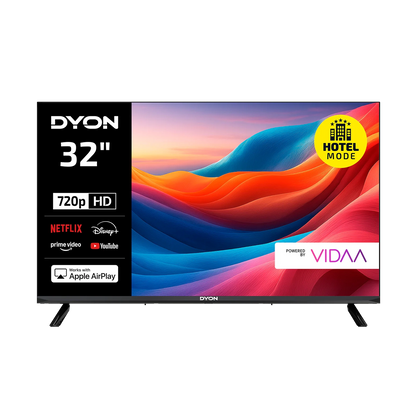 Der Dyon Smart 32 VX Smart TV (32 Zoll, 80 cm) liefert leuchtende Farben in 720p HD, verfügt über einen Hotelmodus und unterstützt Apps wie Netflix, Disney+, Prime Video und Apple AirPlay.