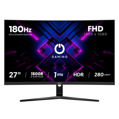 Erleben Sie ein ruckelfreies Spielerlebnis mit dem Odys ODYS XP27-F-180 Curved Gaming-Monitor (27 Zoll, 69 cm), der sich durch eine spektakuläre Bildwiederholfrequenz von 180 Hz, einer FHD-Auflösung von 1920 x 1080, einer ultraschnellen Reaktionszeit von 1 ms, HDR-Unterstützung, einer immersiven Krümmung von 1500R und einer Helligkeit von 280 cd/m² für lebendige Bilder.
